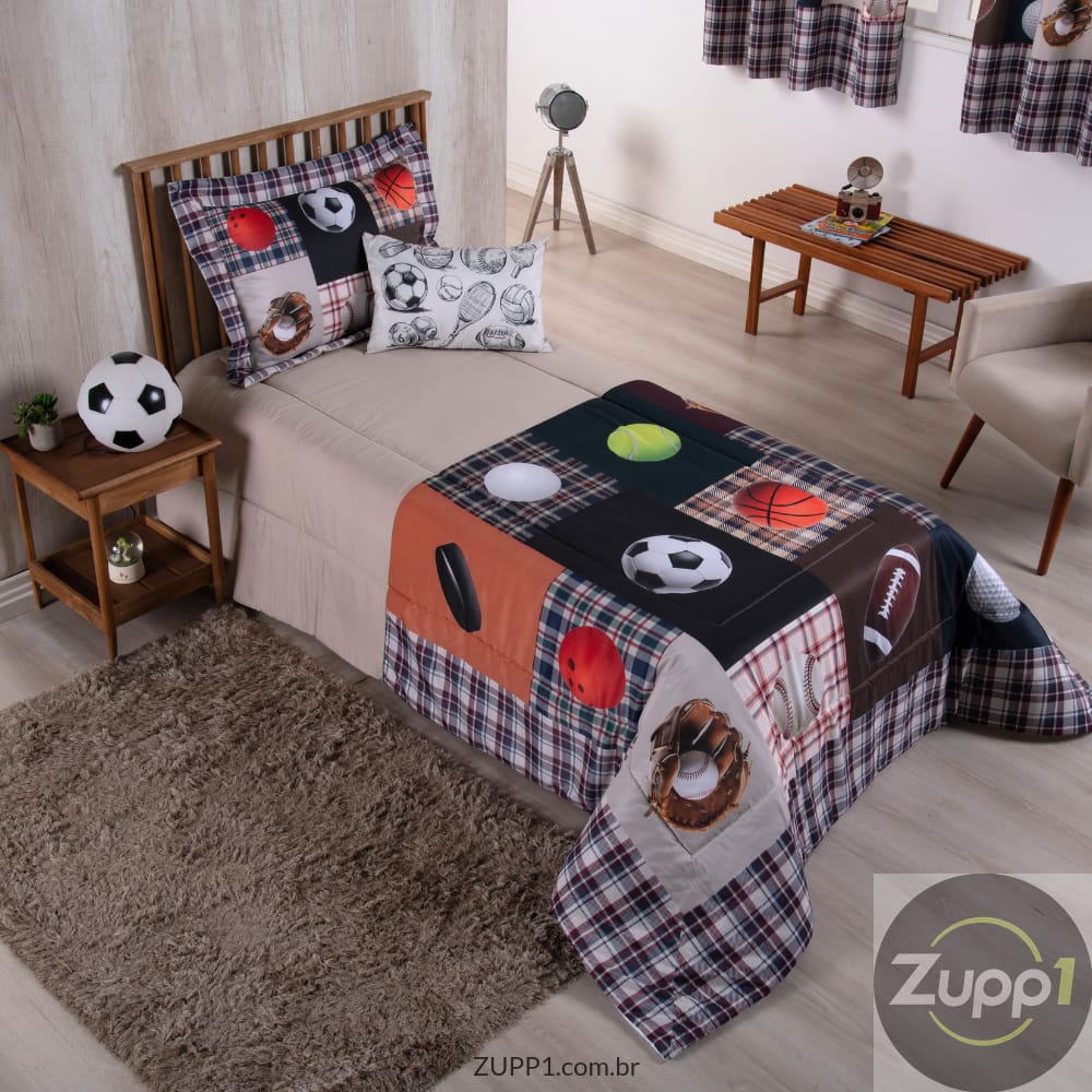 Kit Edredom Estampado Boy 4 Peças Solteiro 100% Poliéster 300 Fios Estampa Digit
