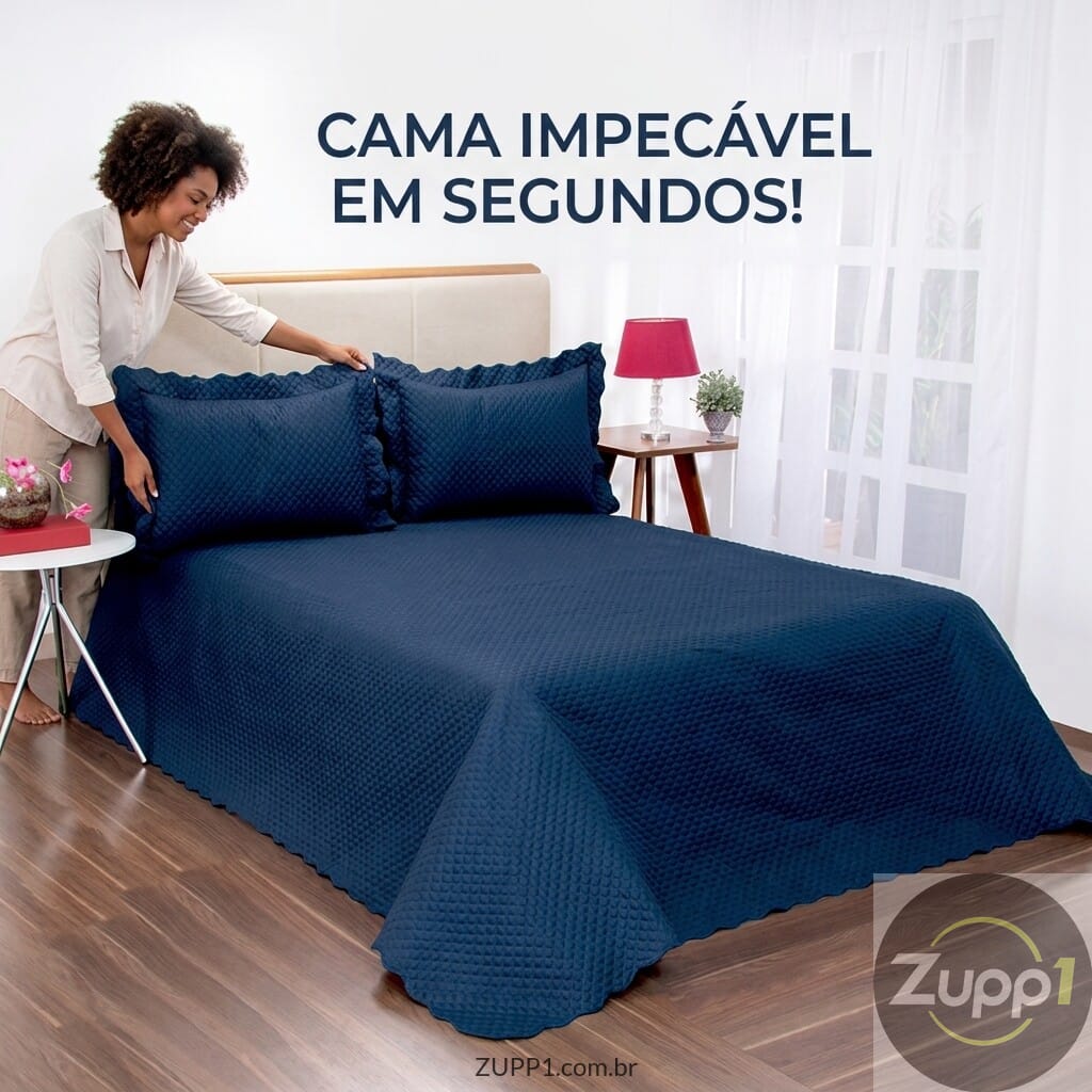 Deccoralle Classic Azul — Kit Cobreleito Queen com 3 Peças