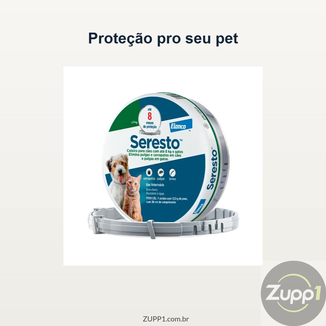 Coleira Seresto Antipulgas para Cães e Gatos até 8kg