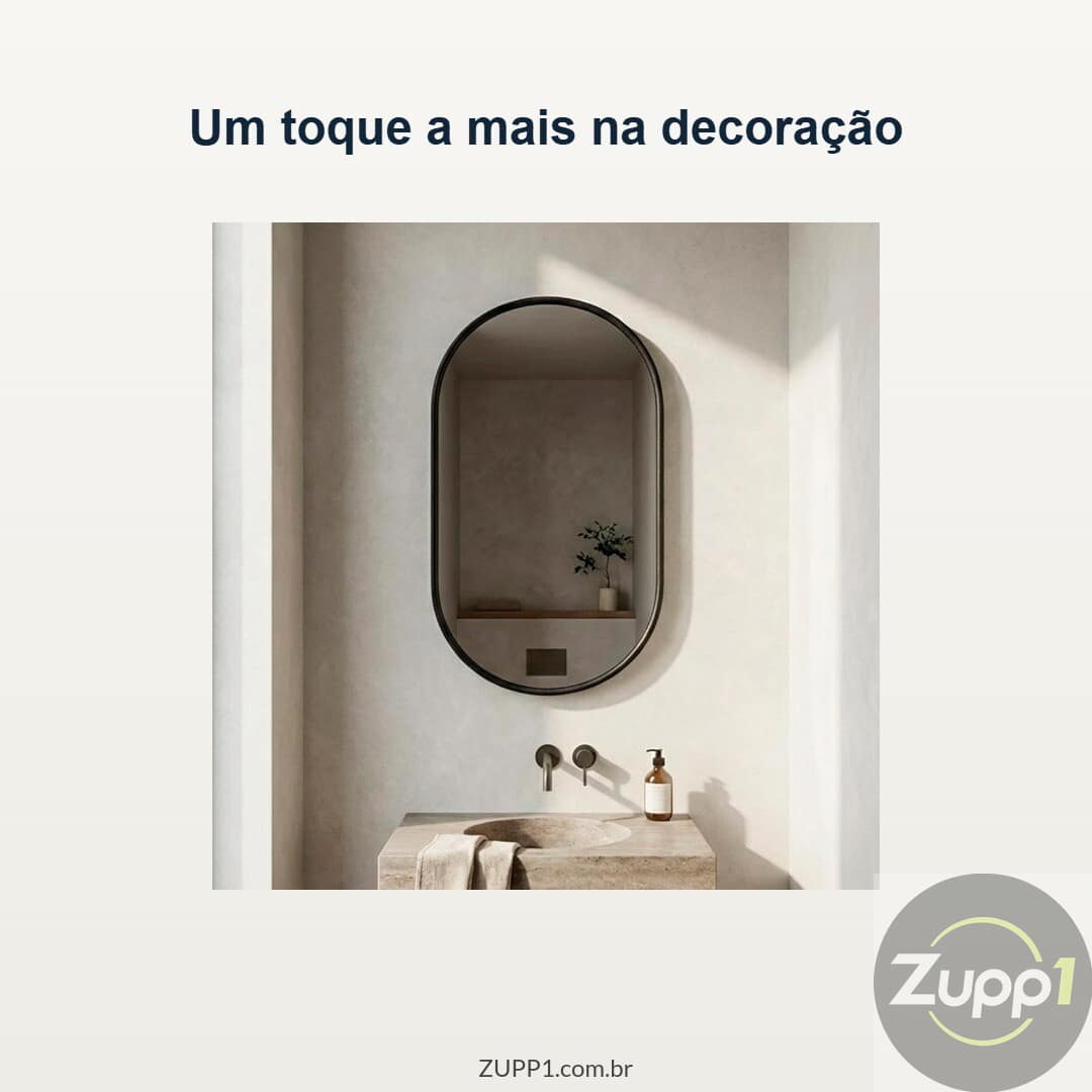 Espelho Orgânico Decorativo Grande 64x44cm com Borda em Couro – Mod. Pílula