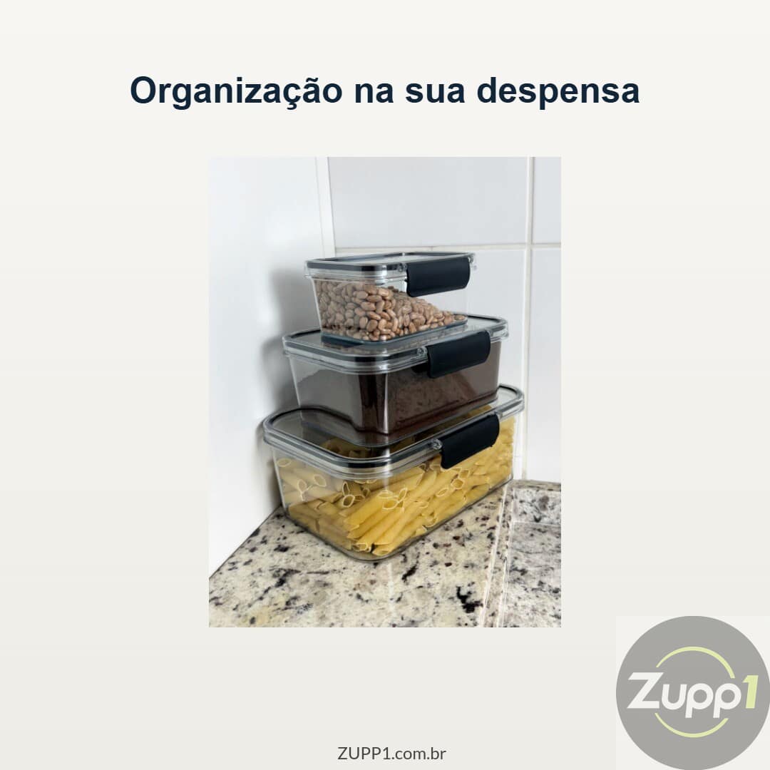 Kit Potes Herméticos com 3 Peças – Organizador de Alimentos para Despensa