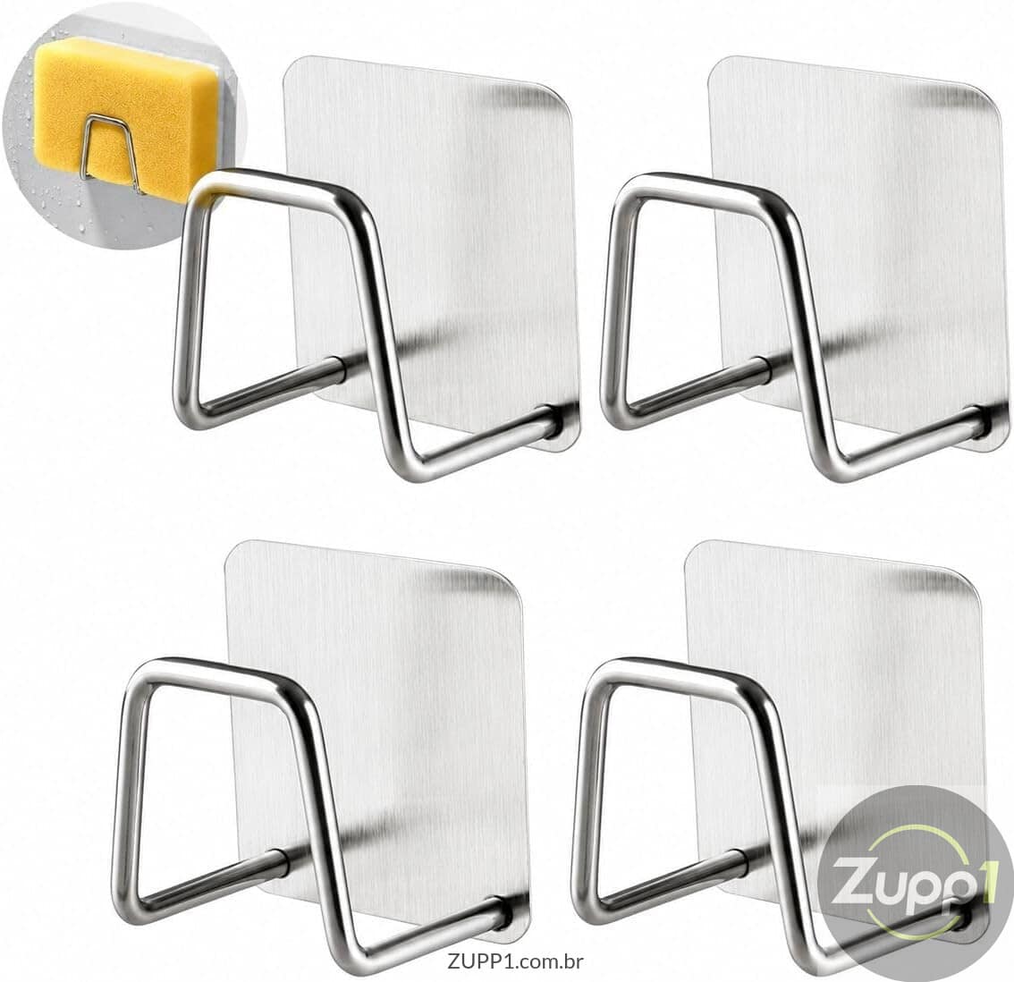 Kit de Ganchos Adesivos de Aço Inox para Parede sem Perfuração