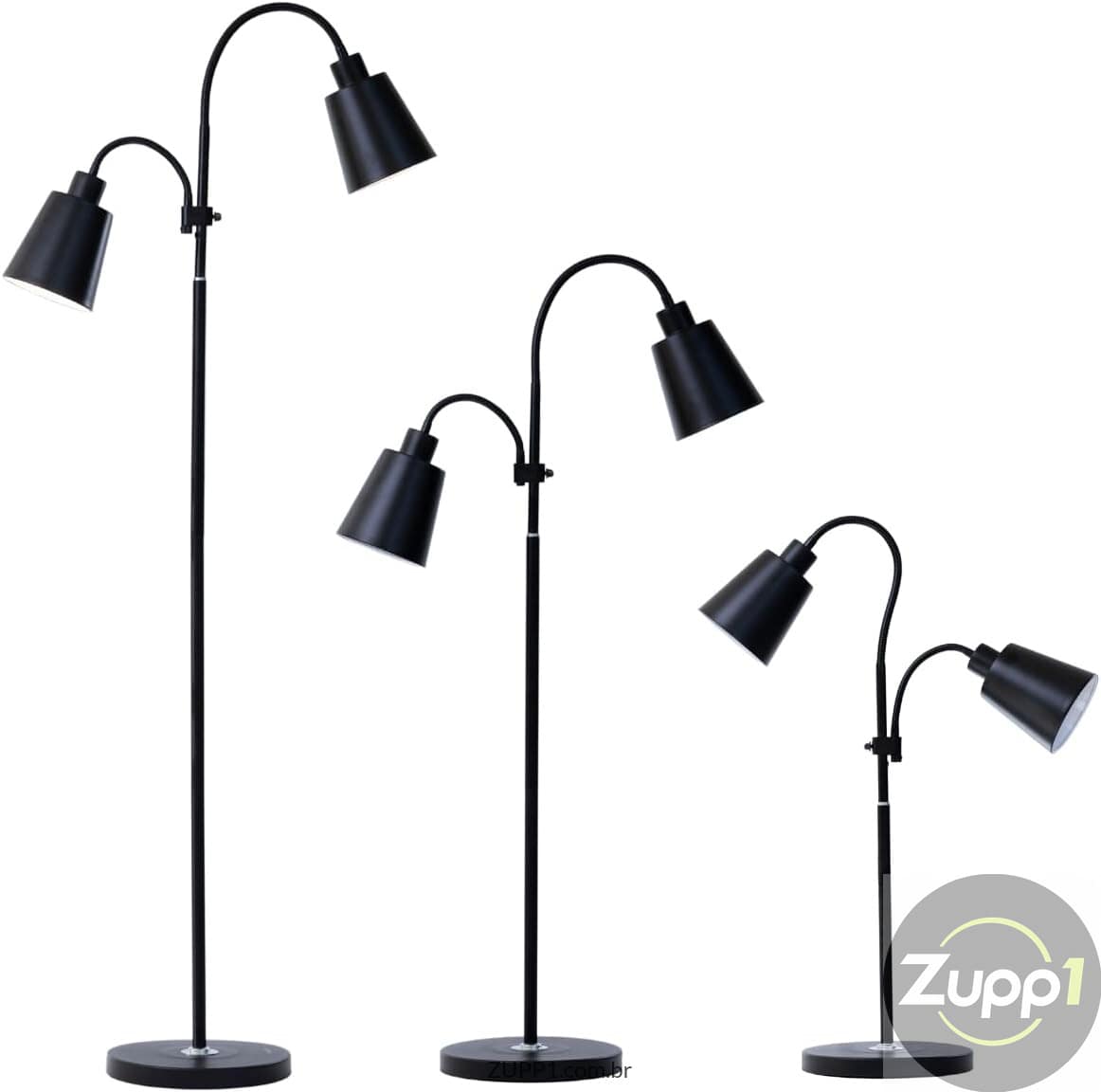 Luminária de Piso Articulada Dupla com Abajur e Pedestal