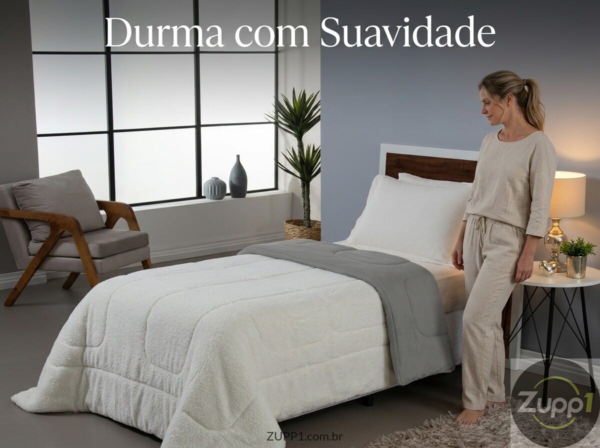 Aconchego Duo — Coberdrom Solteiro Dupla Face Soft e Sherpa