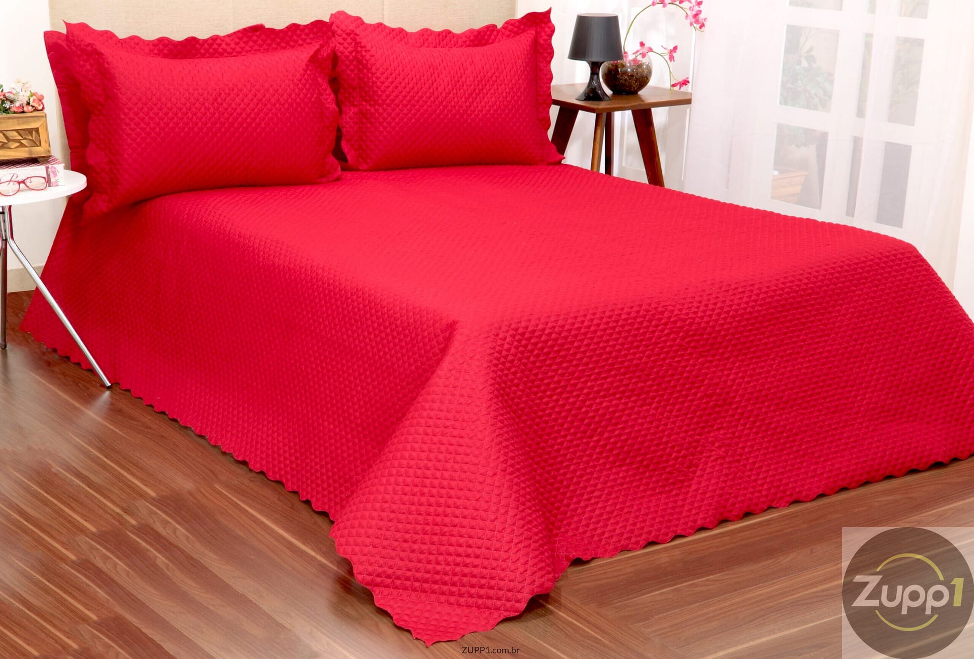 Kit Cobreleito Classic Queen 03 pçs Vermelho