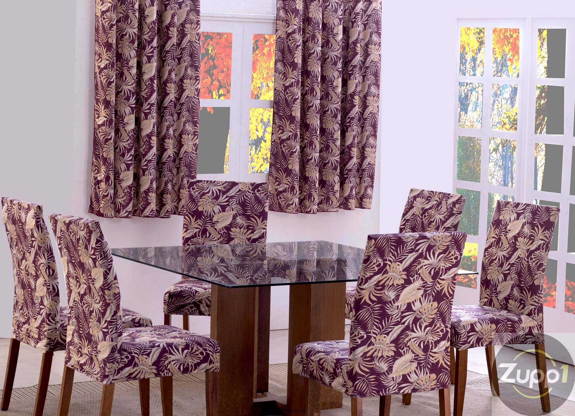 Capas de Cadeira 06 Lugares Floral Vinho