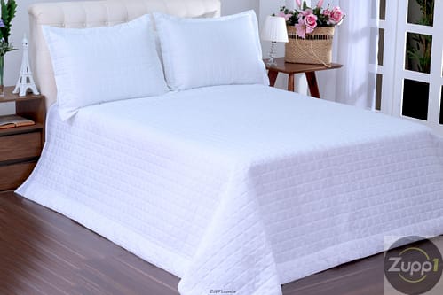 Kit Cobreleito Magnifico Dupla Face Queen Branco 03 pçs