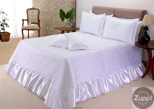 Kit de Colcha Cobre leito Athena Casal Queen 05 peças Branco
