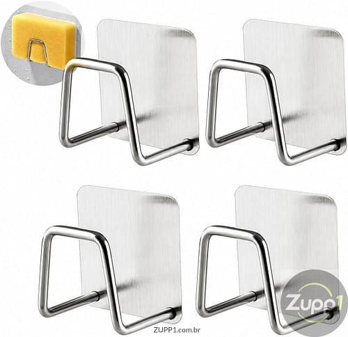 Kit de Ganchos Adesivos de Aço Inox para Parede sem Perfuração