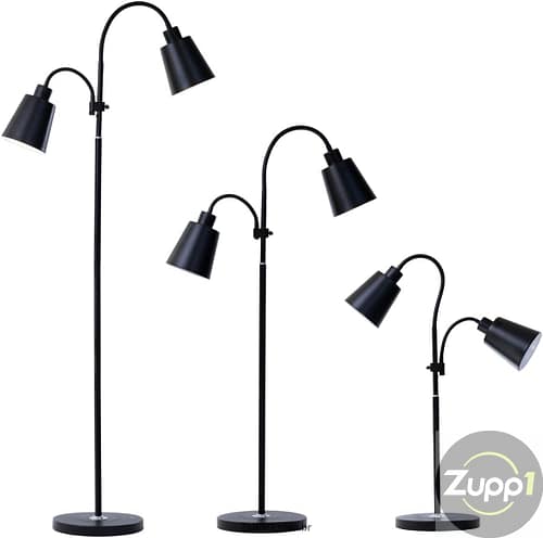 Luminária de Piso Articulada Dupla com Abajur e Pedestal
