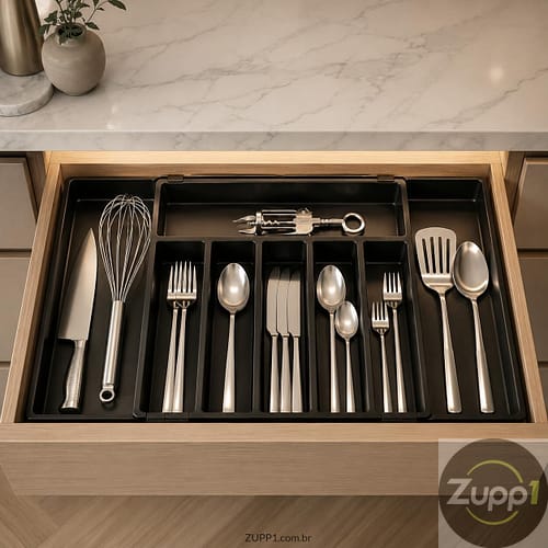 Organizador Extensível para Talheres e Utensílios com Divisórias Ajustáveis