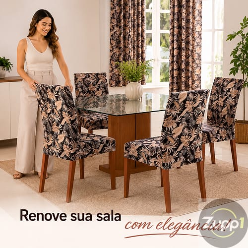 Capas de Cadeira Floral Preta para 4 Lugares