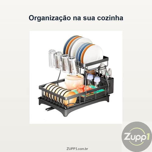 Escorredor de Louça Decoteam 2 Andares em Aço de Carbono 34x42x30cm
