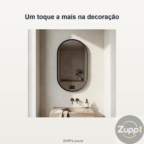 Espelho Orgânico Decorativo Grande 64x44cm com Borda em Couro – Mod. Pílula