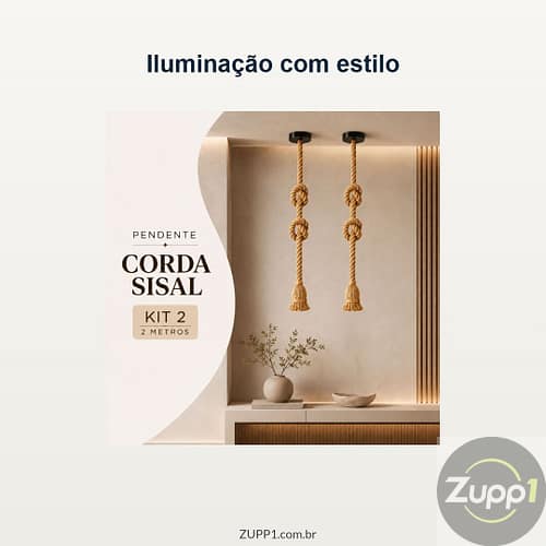 Kit 2 Pendente Luminária de Corda Retrô Vintage – Bivolt 110v/220v, 2 Metros