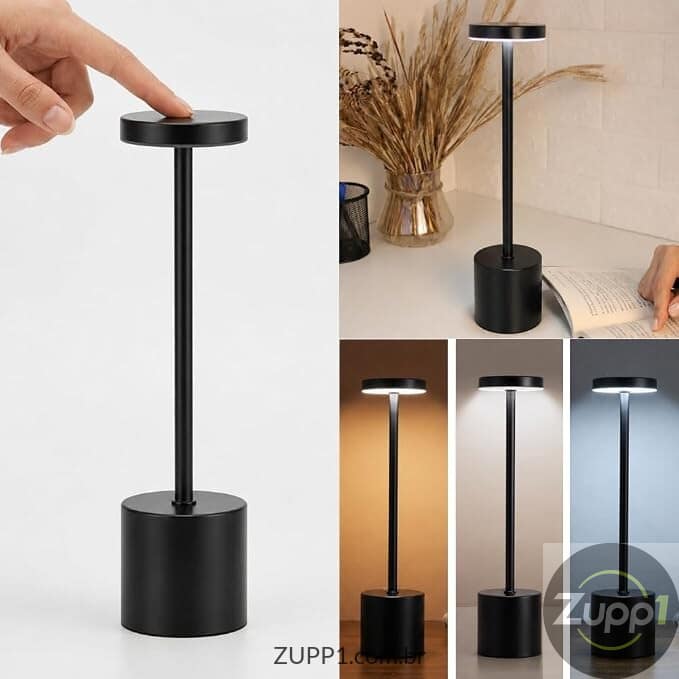 Luminária de Mesa LED Touch Dimerizável com 3 Cores de Luz
